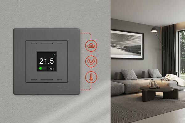 Wiser Display-Raumtemperatursensor von Feller mit Touch-Display