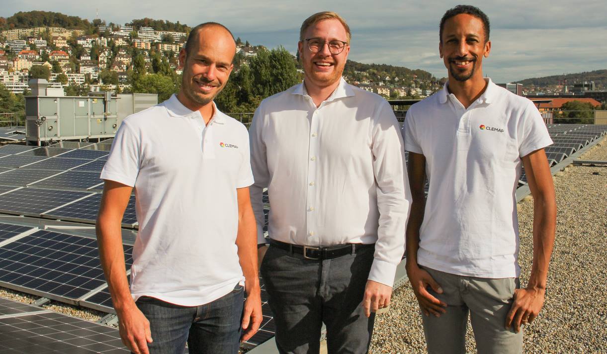 Pascal Kienast, Co-Founder, COO und Business Development Clemap AG, Alessandro Buriola, Leiter Verkauf Otto Fischer AG, Gino Agbomemewa, Co-Founder, CEO und Product Developer Clemap AG (von links nach rechts).