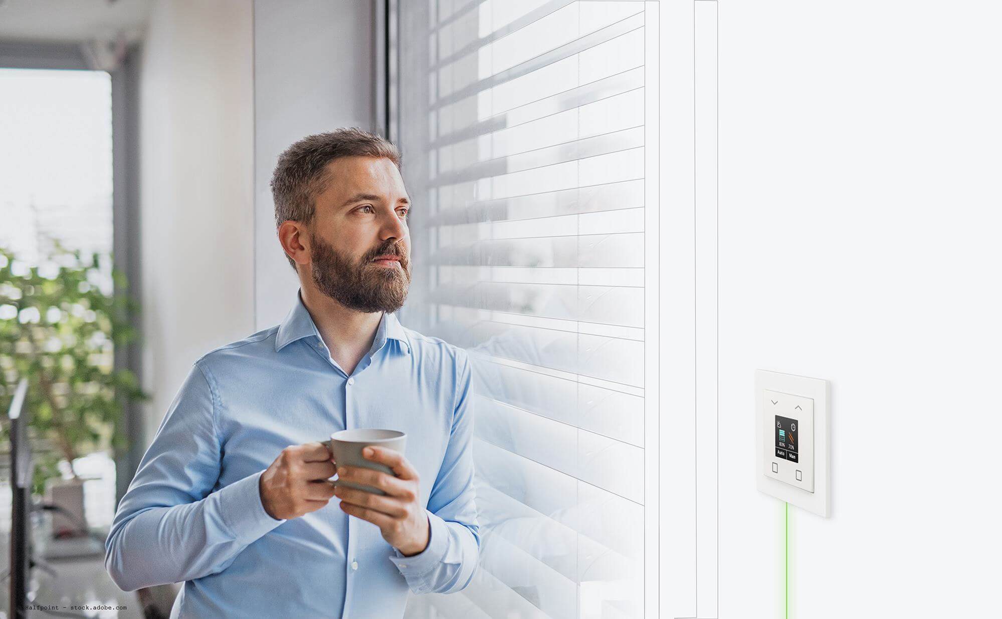 Einer der neusten Taster von MDT: der Jalousietaster Smart. Einer der neusten Taster von MDT: der Jalousietaster Smart.