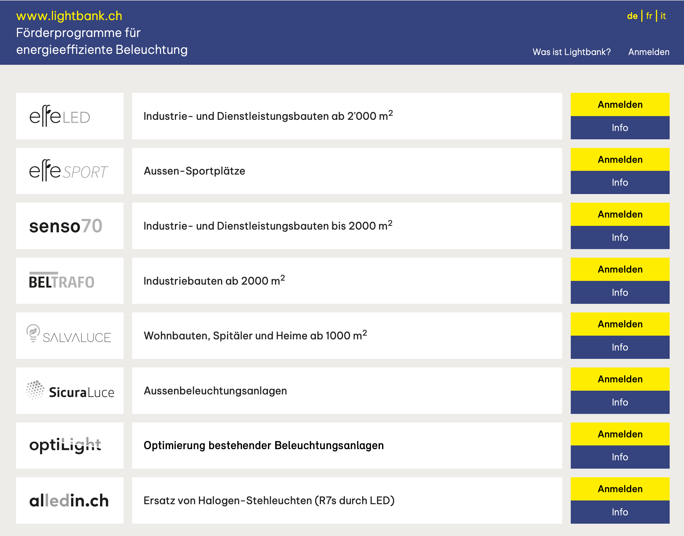 Plattform Lightbank für Förderprogramme Beleuchtung Plattform Lightbank für Förderprogramme Beleuchtung