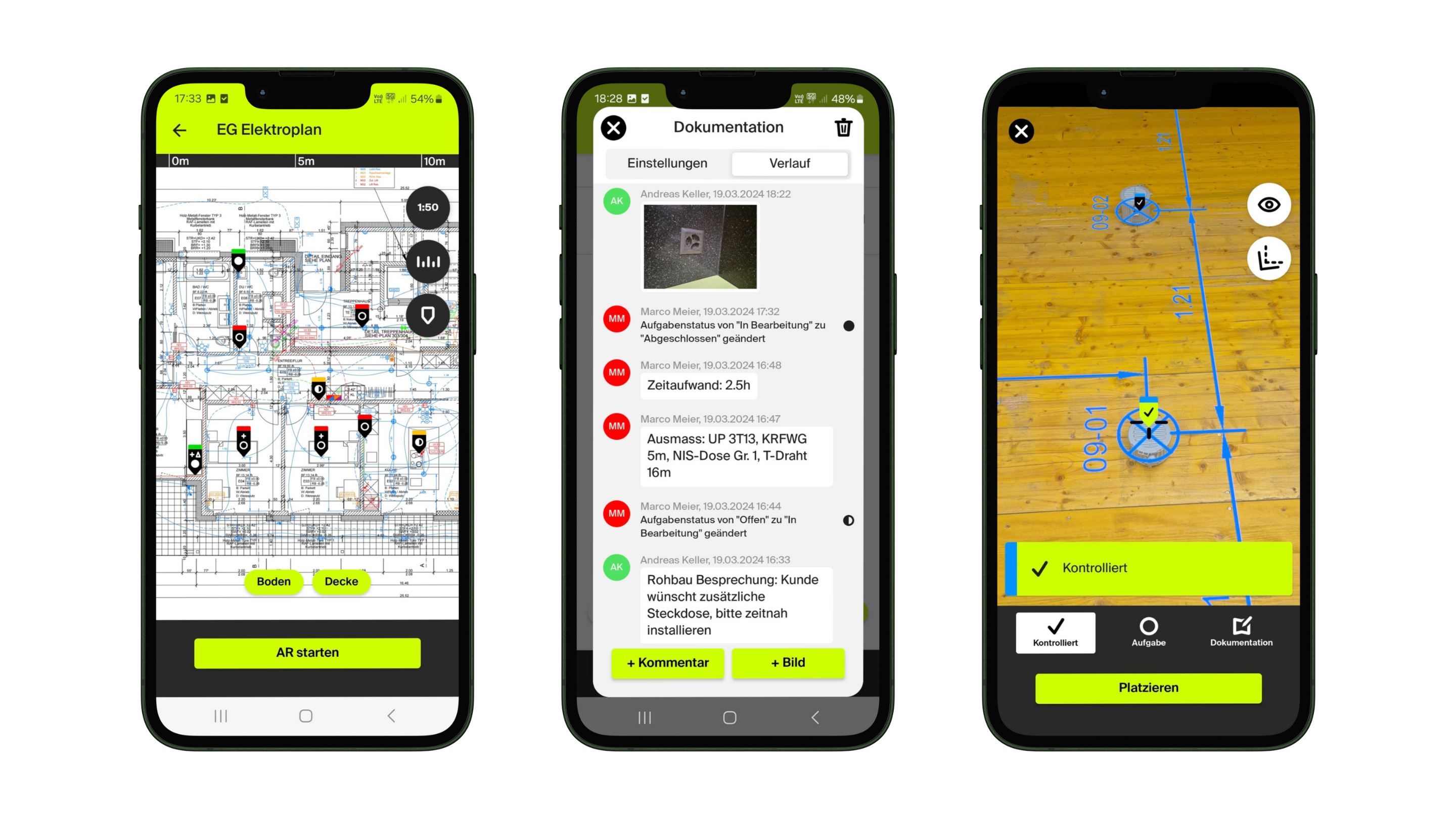 Siresca-2 Mit den neuen Markern im Augmented-Reality-Modus können offene Arbeiten und Ereignisse der Baustelle mit Foto und Text dokumentiert werden.