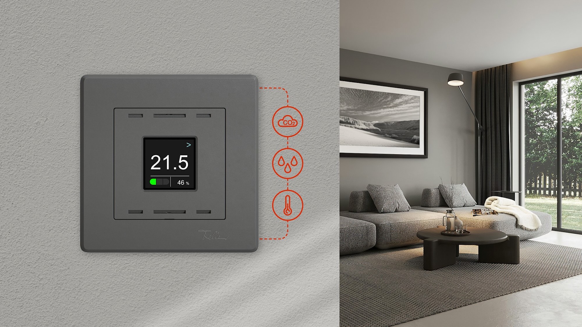 Wiser Display-Raumtemperatursensor von Feller mit Touch-Display