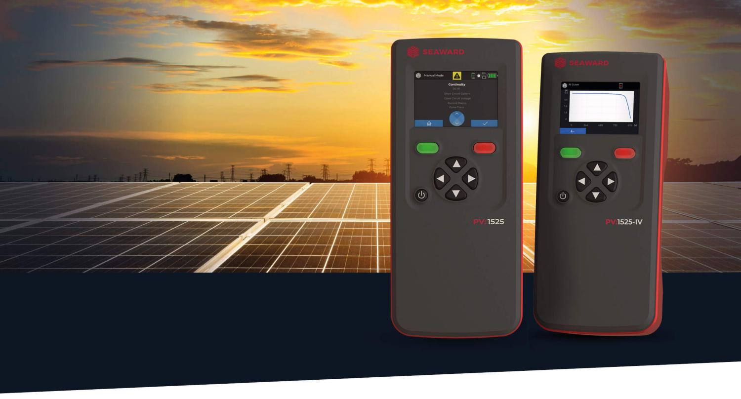 Die Serie im Vergleich: PV:1525 für die elektrische Inbetriebnahmeprüfung, PV:1525-IV zusätzlich mit IV-Kurvenverfolgung